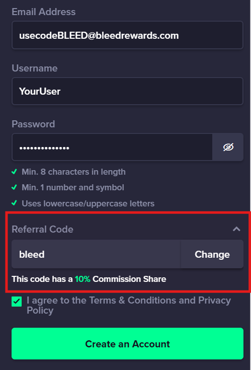 Gamba Registration - Enter code BLEED in the Referral Code field